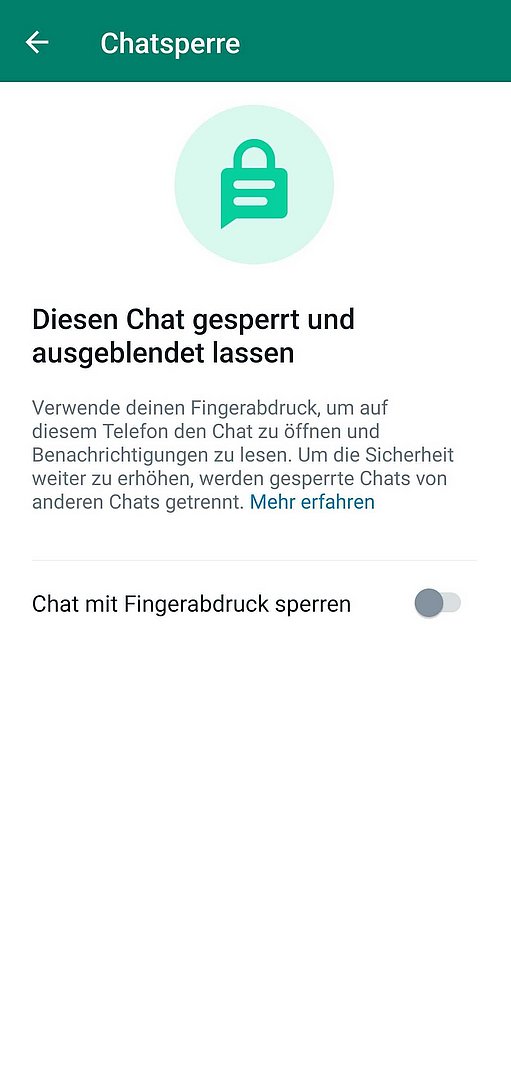 Screenshot der Chatsperre bei WhatsApp