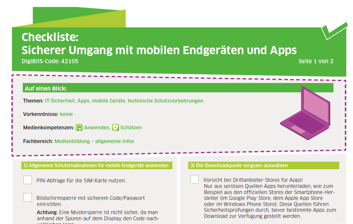 Checkliste: Sicherer Umgang mit mobilen Endgeräten und Apps - handysektor
