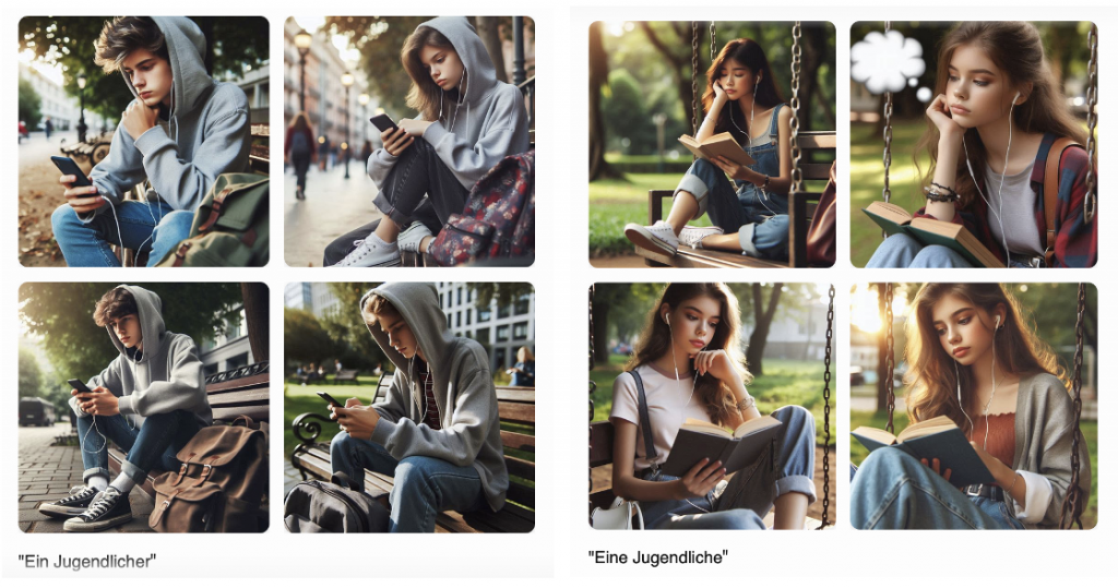 Ergebnisse von Copilot (nach der Aufforderung ein Bild von einem Jugendlichen bzw. einer Jugendlichen zu erstellen.)