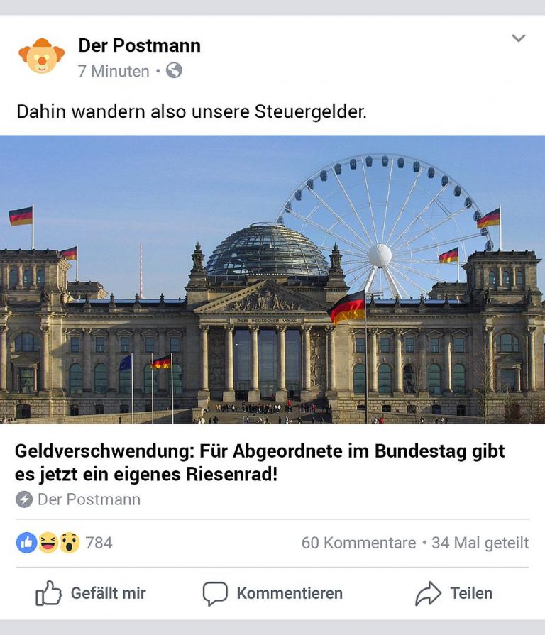 Satire-Post auf Facebook