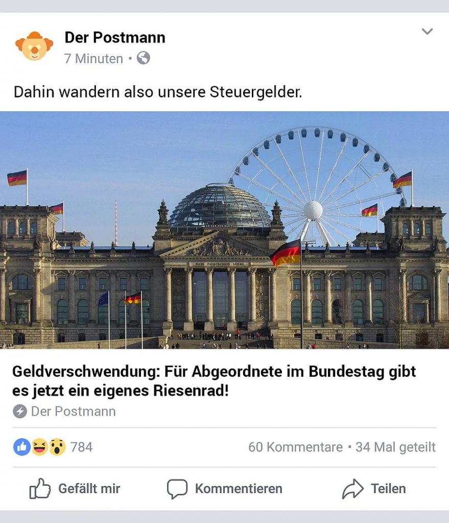 Satire-Post auf Facebook