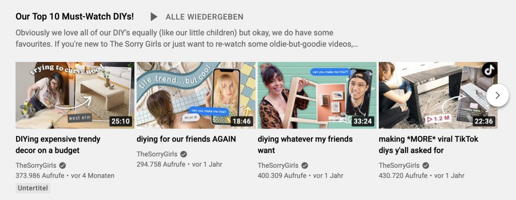 Übersicht YouTube Videos