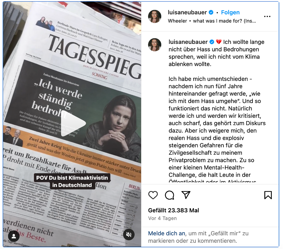 Screenshot: luisaneubauer auf Instagram