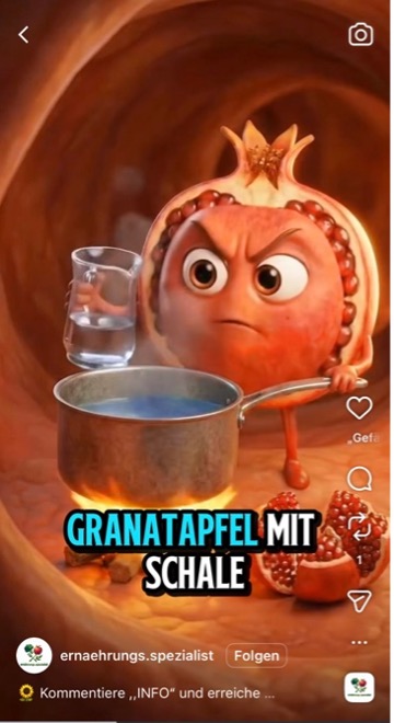 Screenshot aus Video mit sprechendem Granatapfel