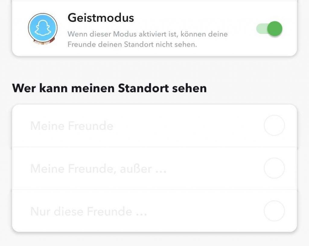 Screenshot aus der App Snapchat - Geistmodus ausgeschaltet